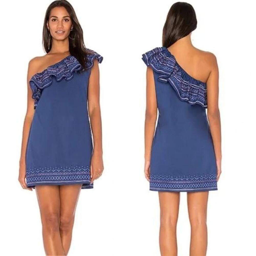 Parker | NWT Katrina Lazuli Blue Embroidered Ruffle One Shoulder Mini Dress